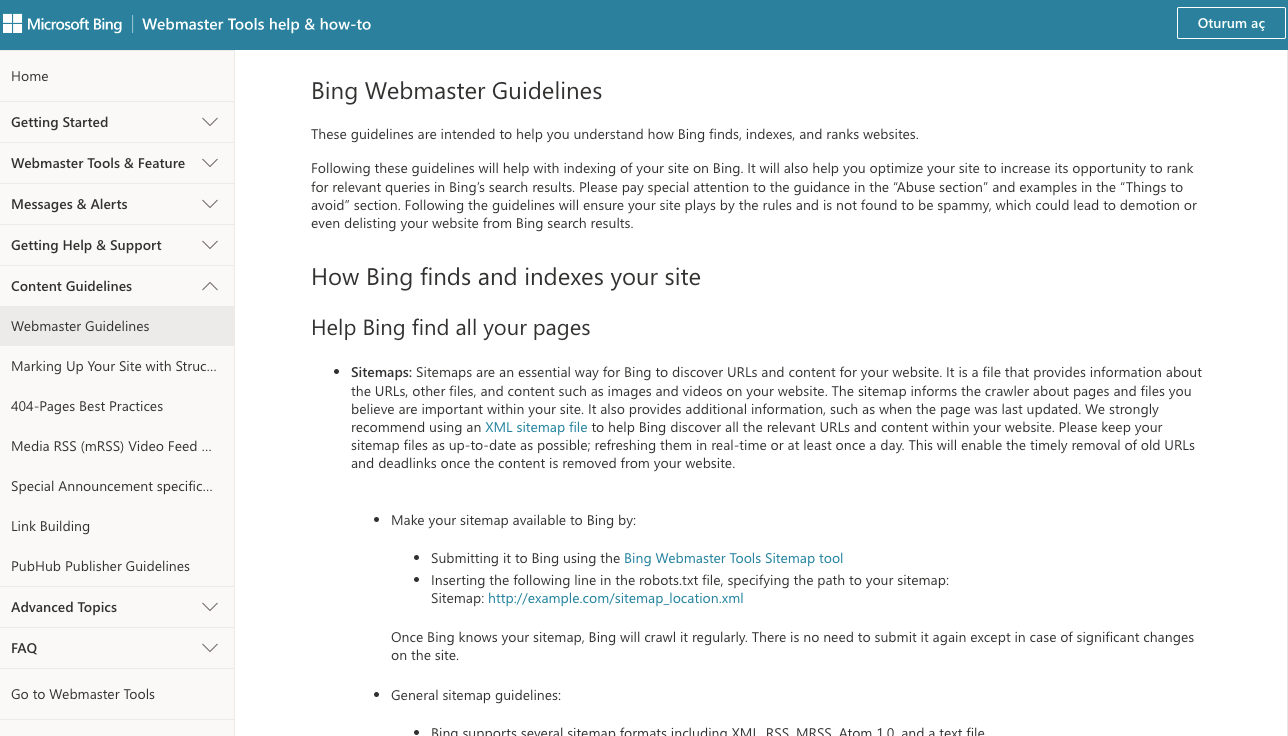 Bing Webmaster Guidelines