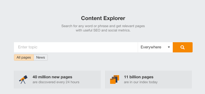 Content Explorer feature of Ahrefs