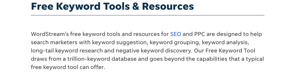 Wordstream Keyword Tools