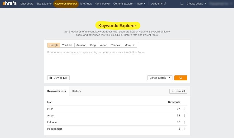 Keyword Explorer feature page of Ahrefs