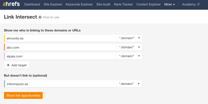 Link Intersect feature of Ahrefs