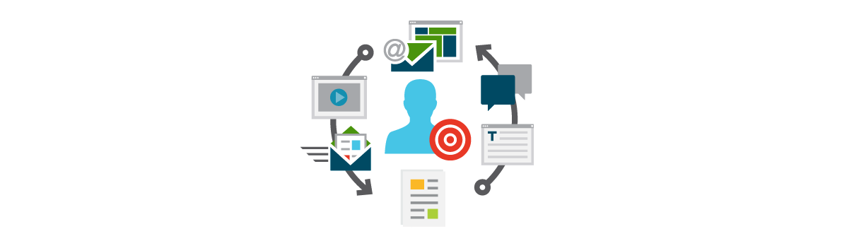 a man figure and graphic elements that explaining lead nurturing and lead scoring