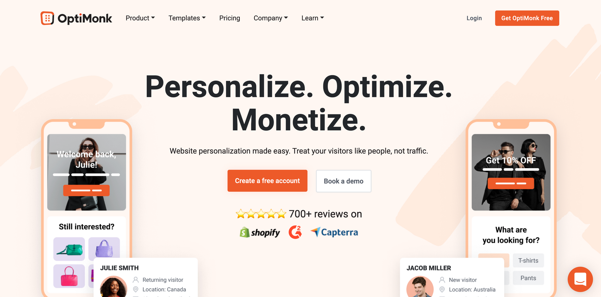 The homepage of Optimonk, one of the best popup builder