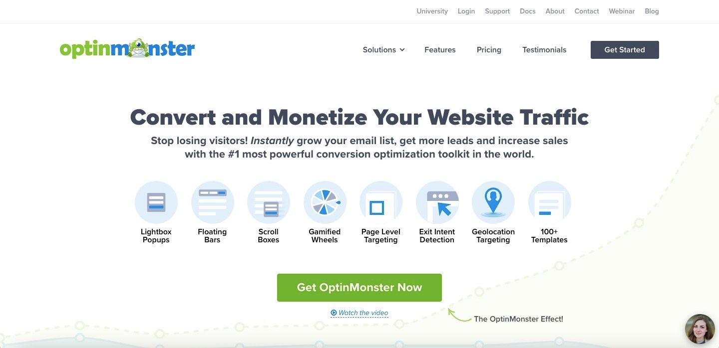 The homepage of OptinMonster, one of the best popup software