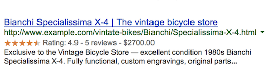 Image showing a search result enhanced by review stars using structured data