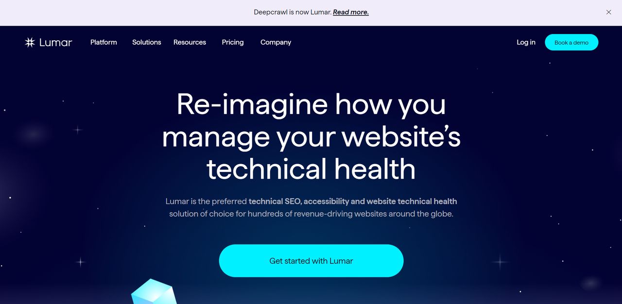 Lumar- former DeepCrawl homepage view