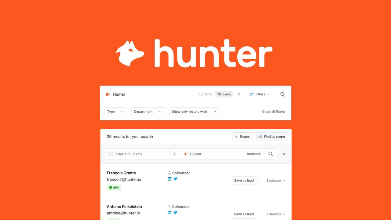 hunter email finder with orange background
