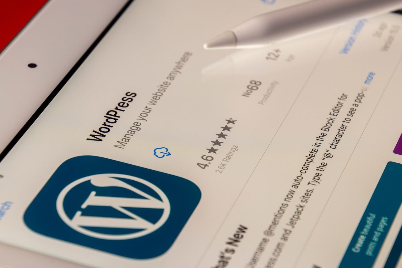 WordPress app view on tablet