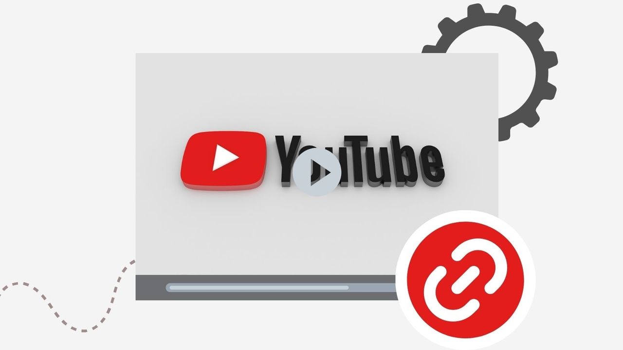 link symbol in red circle and YouTube logo inside the video frame