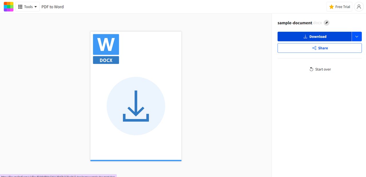 downloading converted Word file from SmallPDF