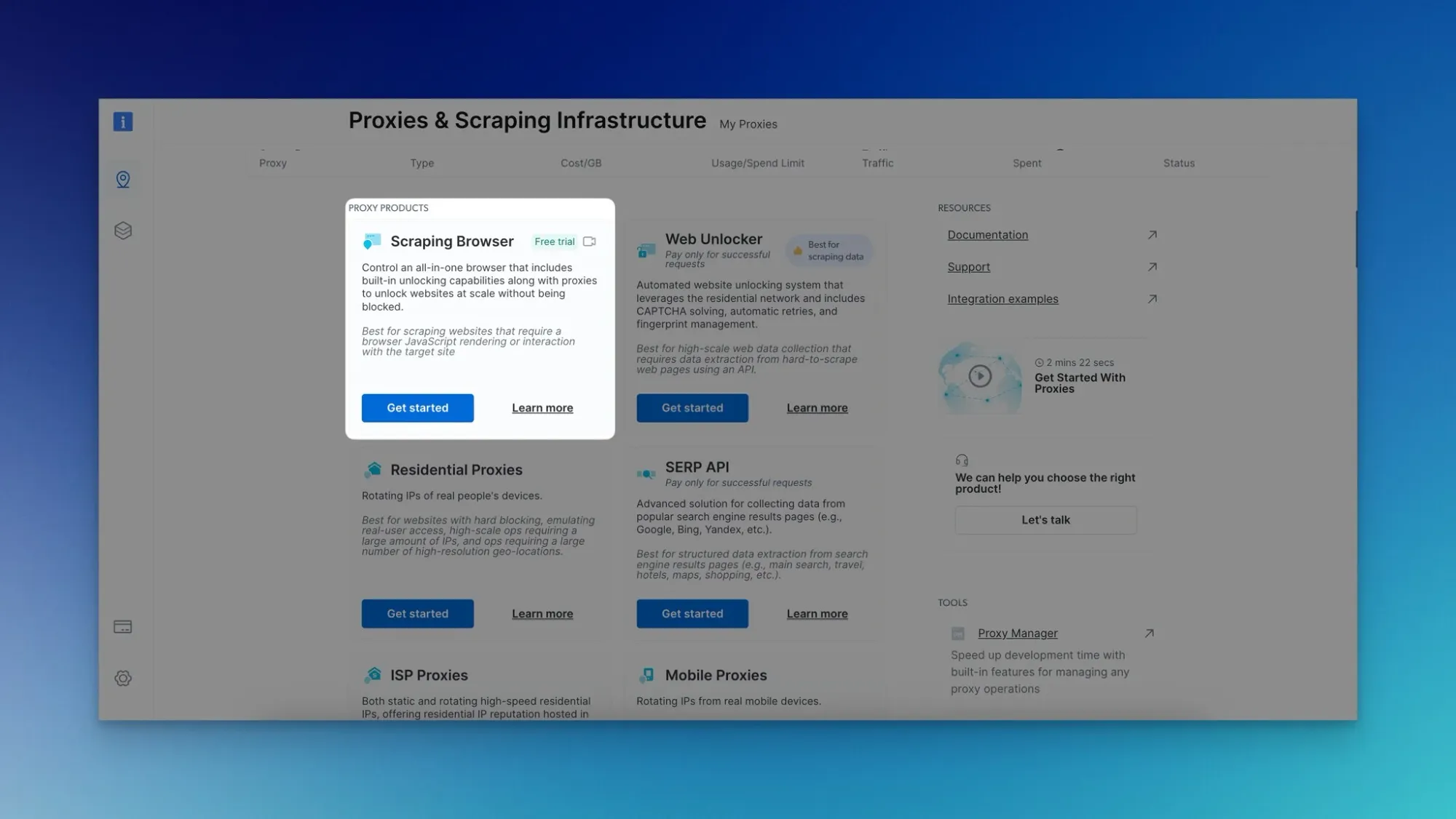 scraping browser section on  proxies and scraping infrastructure page 