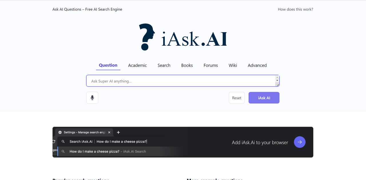 the homepage of  iAsk.ai