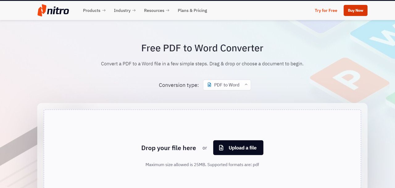 the website of Nitro's PDF to Word tool 