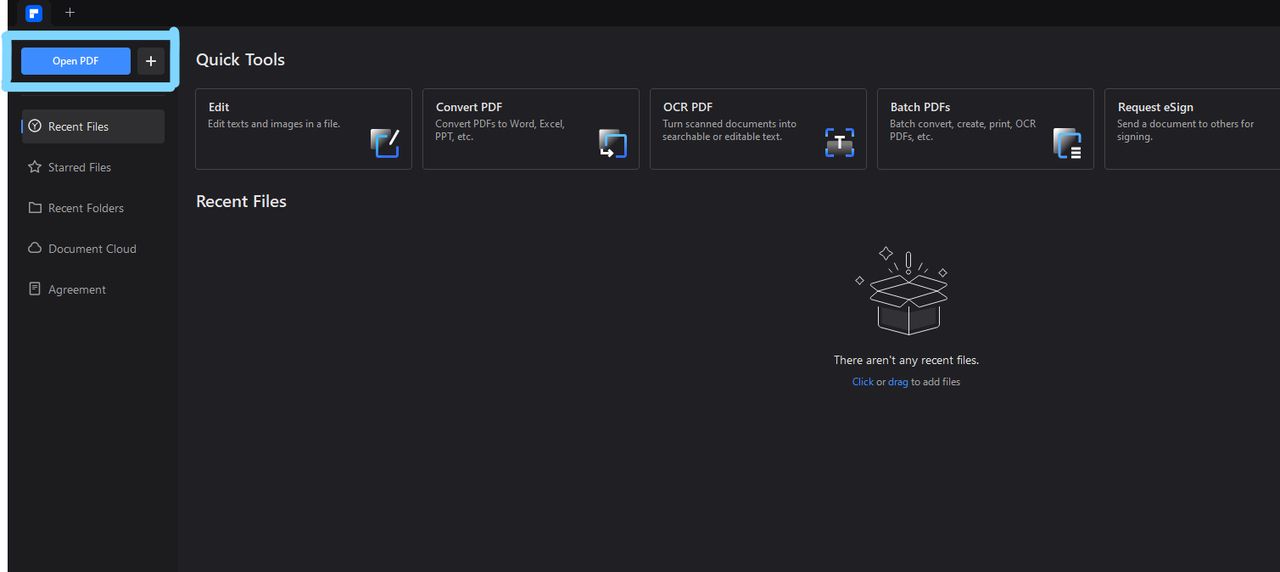 open pdf file section in PDFelement