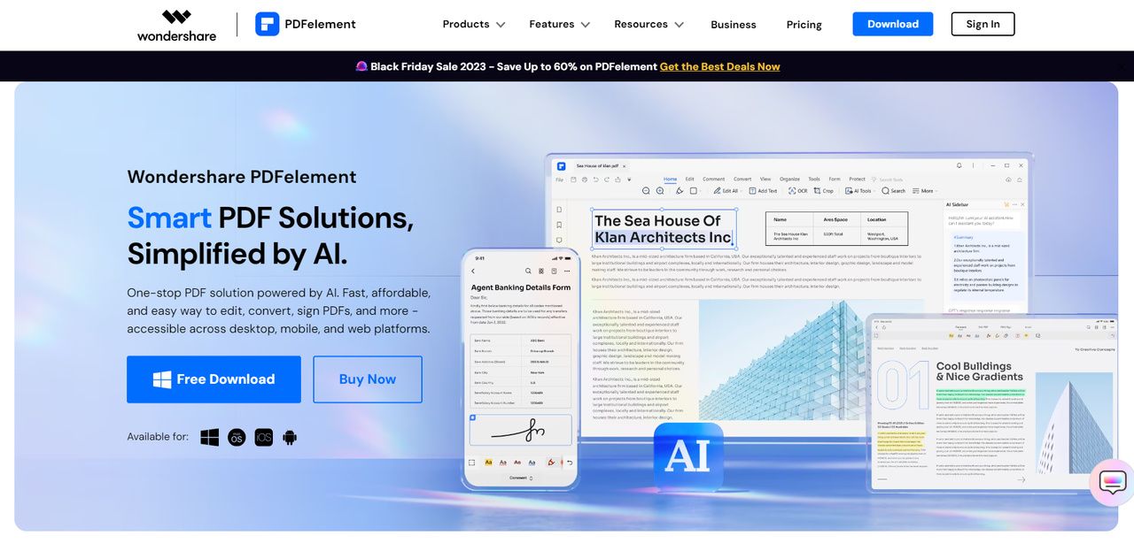 Wondershare PDFelement homepage view