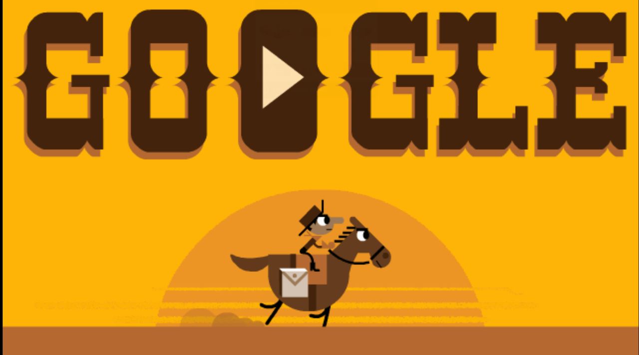 Google Doodle with cowboy and brown background