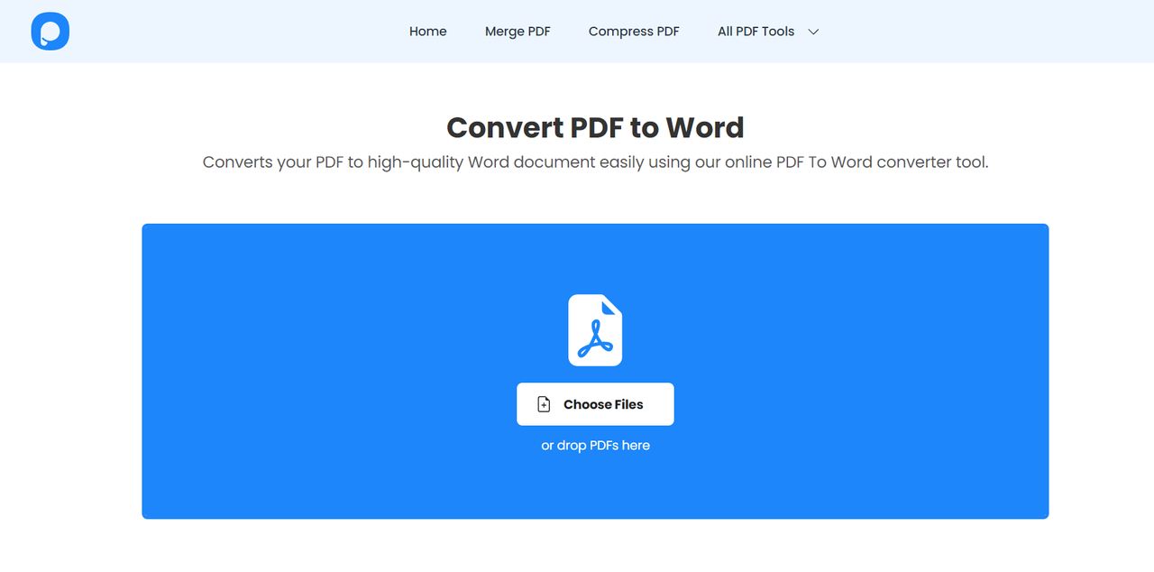 Popupsmart's PDF to Word Tool website view