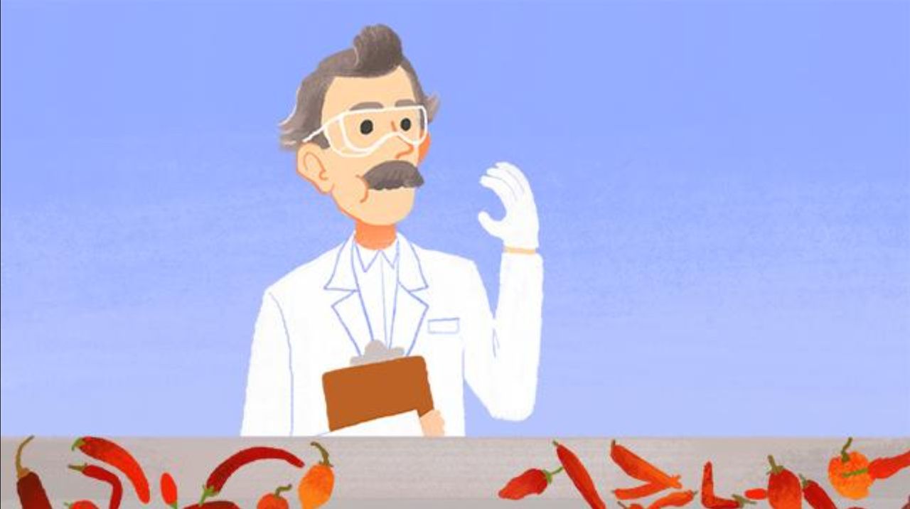 a scientist eating pepper in Doodle game