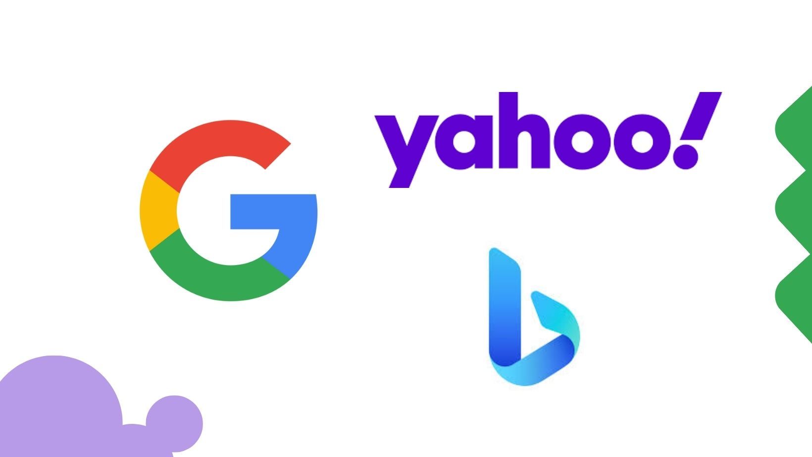 Google, Yahoo ang Bing's logos on white background