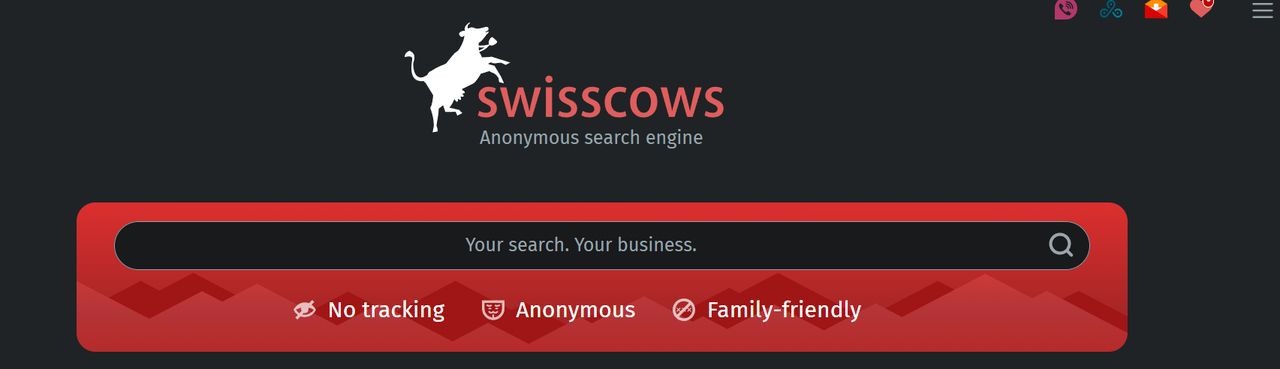 Swisscows' homepage with cow logo