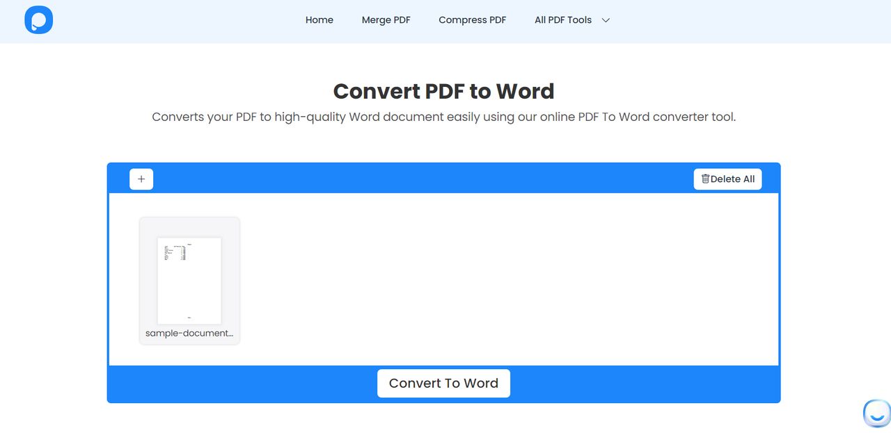 PDF file uploading on Popupsmart's PDF to Word Converter
