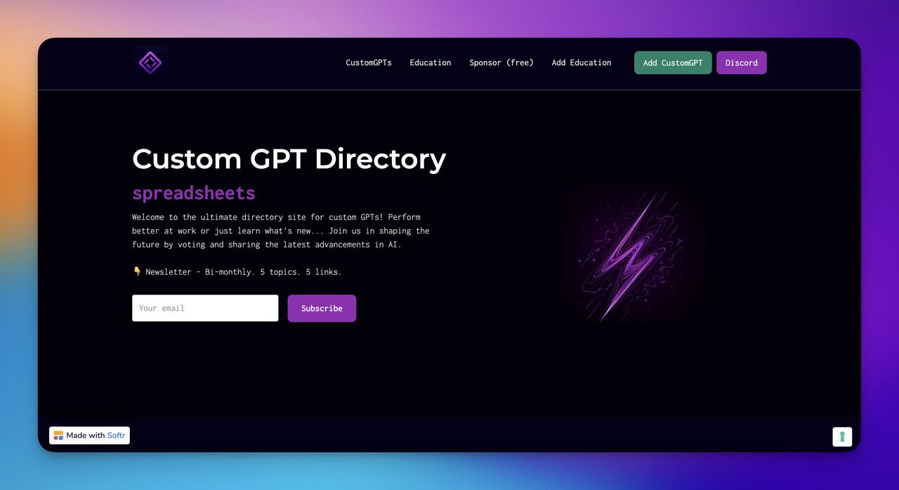 the homepage of Custom GPT Directory