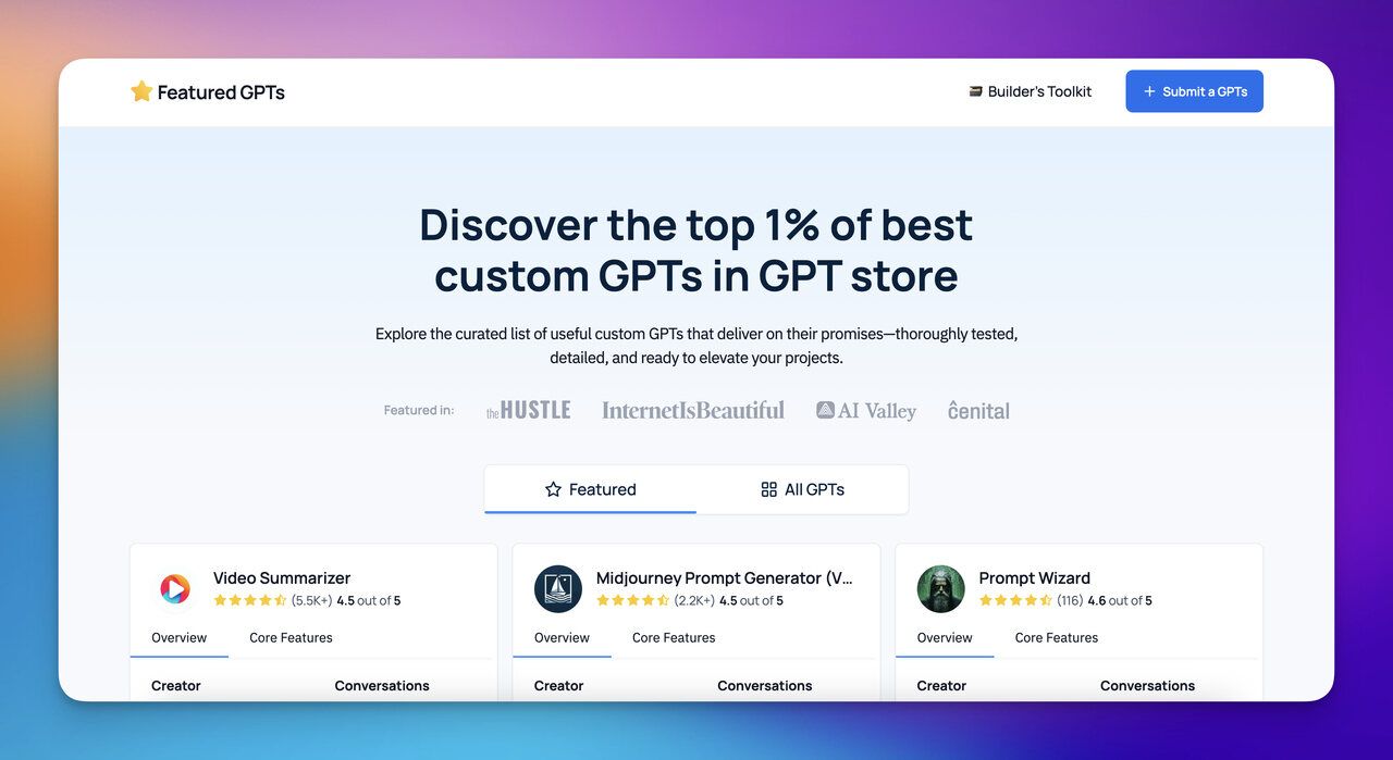 the homepage of Featured GPTs