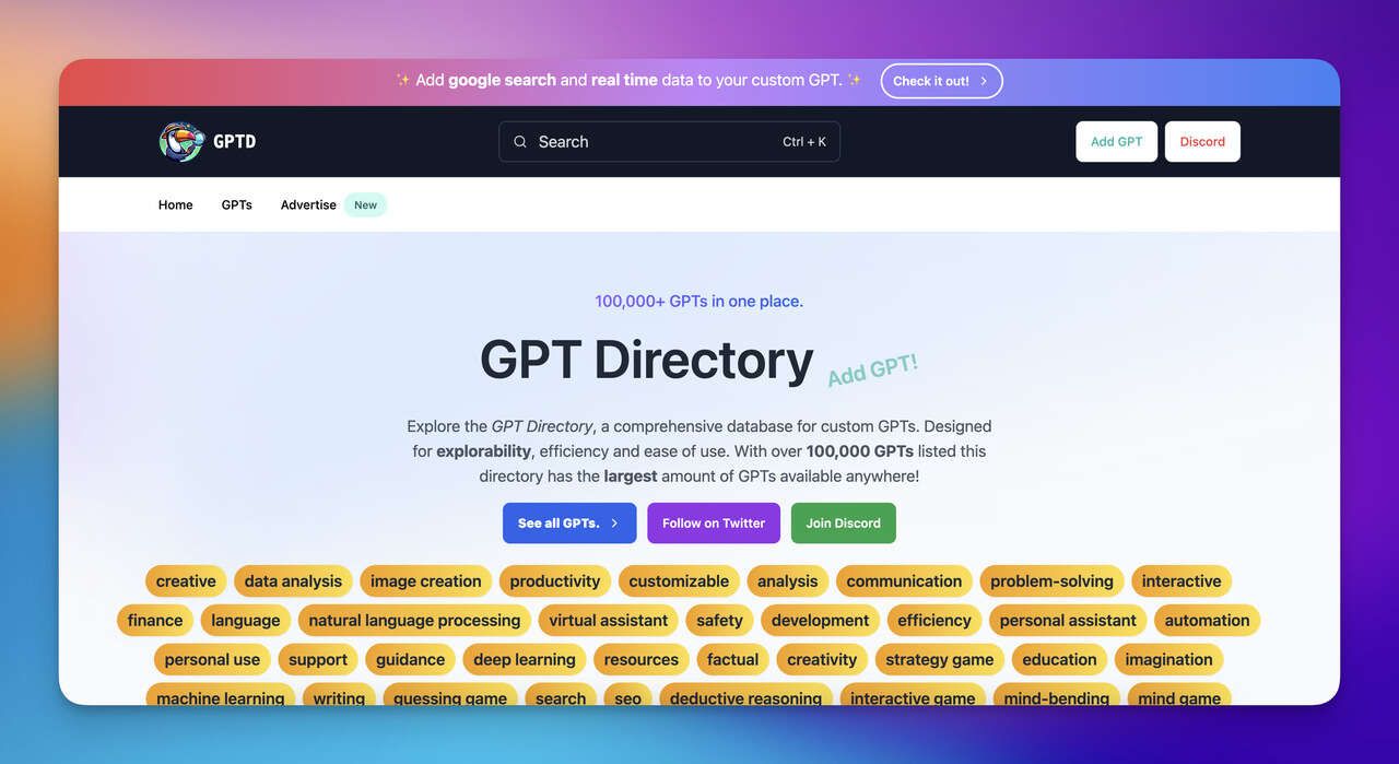 the homepage of GPT Directory